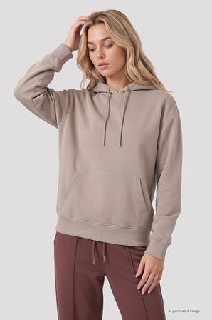 Koyu Bej Standart Kapüşonlu Kanguru Cepli Basic Kadın Sweatshirt - 97321