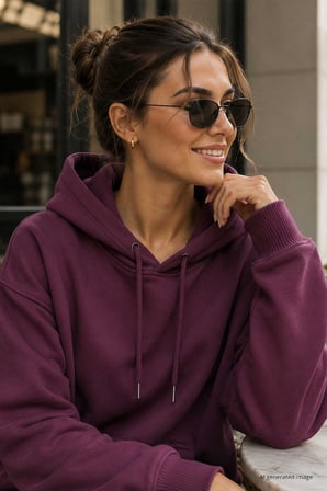 Soft Vişne Standart Kapüşonlu Kanguru Cepli Basic Kadın Sweatshirt - 97321