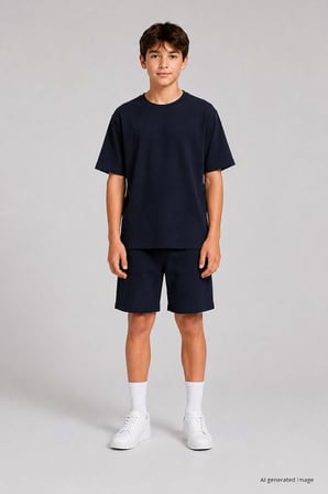 Lacivert Oversize Fit Basic Erkek Çocuk Şort Takım - 11335