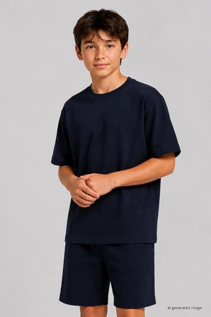 Lacivert Oversize Fit Basic Erkek Çocuk Şort Takım - 11335