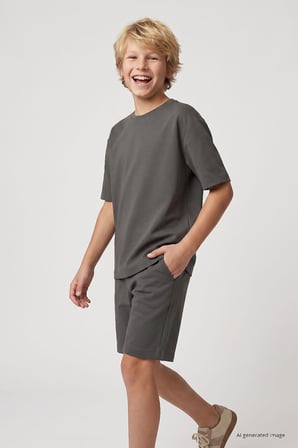 Haki Oversize Fit Basic Erkek Çocuk Şort Takım - 11335