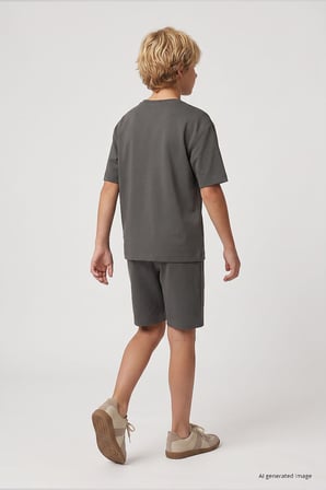 Haki Oversize Fit Basic Erkek Çocuk Şort Takım - 11335