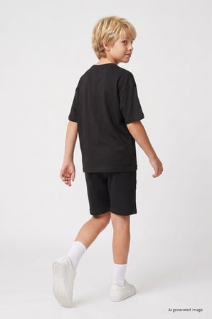 Siyah Oversize Fit Basic Erkek Çocuk Şort Takım - 11335