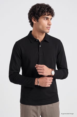 Siyah Rahat Form Basic Erkek Polo Yaka T-Shirt - 88512