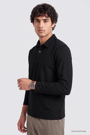 Siyah Rahat Form Basic Erkek Polo Yaka T-Shirt - 88512