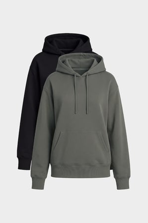 Standart Kapüşonlu 2li Paket Siyah-Haki Kadın Sweatshirt - 97321