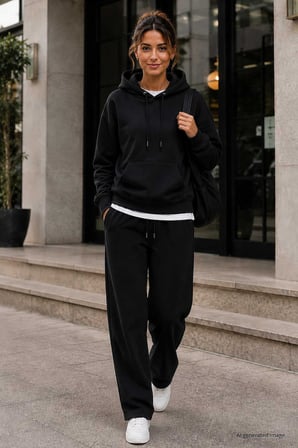 Standart Kapüşonlu 2li Paket Siyah-Haki Kadın Sweatshirt - 97321