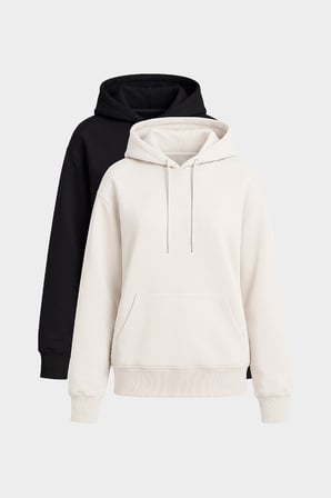 Standart Kapüşonlu 2li Paket Siyah-Ekru Kadın Sweatshirt - 97321
