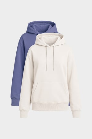 Standart Kapüşonlu 2li Paket Ekru-Eflatun Kadın Sweatshirt - 97321