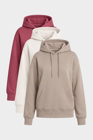 Standart Kapüşonlu 3lü Paket Ekru-Yaban Gülü-Koyu Bej Kadın Sweatshirt - 97321