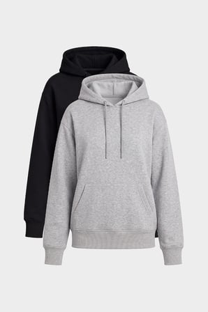 Standart Kapüşonlu 2li Paket Siyah-Gri Melanj Kadın Sweatshirt - 97321