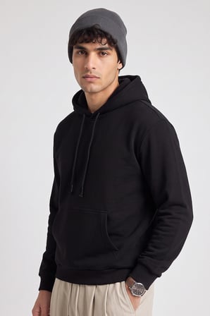 Siyah Standart Kalıp Basic Erkek Sweatshirt - 88513