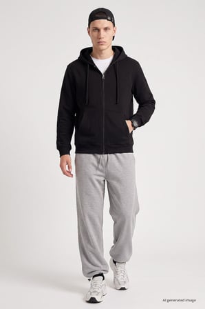 Siyah Standart Kalıp Basic Fermuarlı Erkek Sweatshirt - 88514
