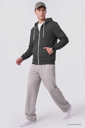 Haki Standart Kalıp Basic Fermuarlı Erkek Sweatshirt - 88514