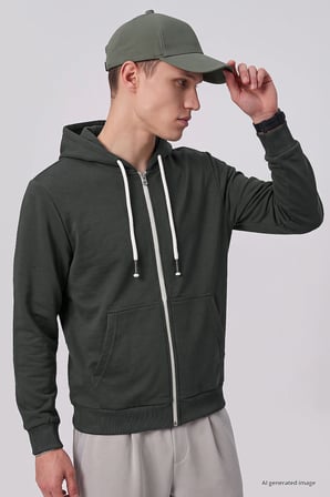 Haki Standart Kalıp Basic Fermuarlı Erkek Sweatshirt - 88514