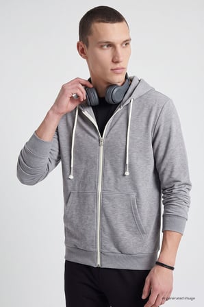 Gri Melanj Standart Kalıp Basic Fermuarlı Erkek Sweatshirt - 88514