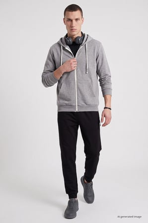 Gri Melanj Standart Kalıp Basic Fermuarlı Erkek Sweatshirt - 88514