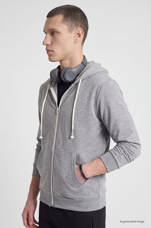 Gri Melanj Standart Kalıp Basic Fermuarlı Erkek Sweatshirt - 88514