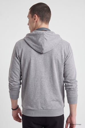 Gri Melanj Standart Kalıp Basic Fermuarlı Erkek Sweatshirt - 88514