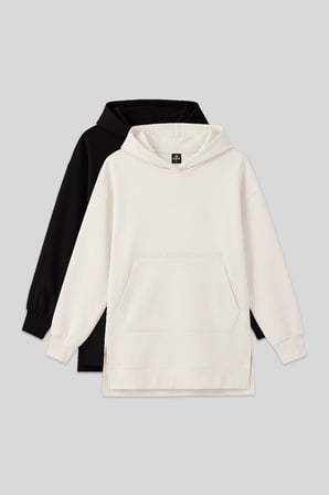 Rahat Form Kapüşonlu 2li Paket Siyah-Ekru Kadın Tunik Sweatshirt - 97163