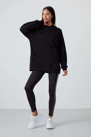 Rahat Form Kapüşonlu 2li Paket Siyah-Ekru Kadın Tunik Sweatshirt - 97163