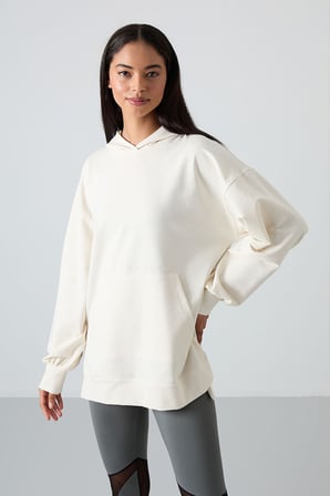 Rahat Form Kapüşonlu 2li Paket Siyah-Ekru Kadın Tunik Sweatshirt - 97163