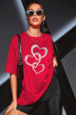 Unisex İç İçe Geçmiş Kalpler Baskılı Tasarım Tshirt