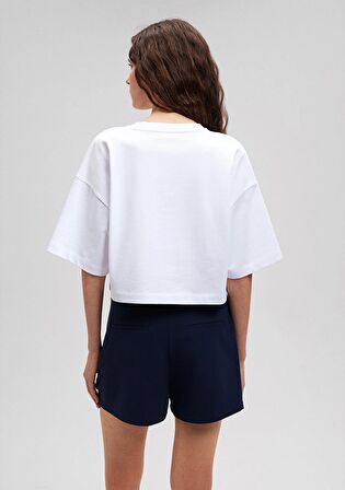 Mavi Bisiklet Yaka Basic Beyaz Crop Tişört 1612187-620