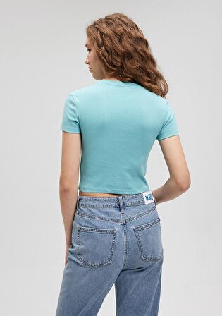 Bisiklet Yaka Mavi Basic Tişört 1600814-71463