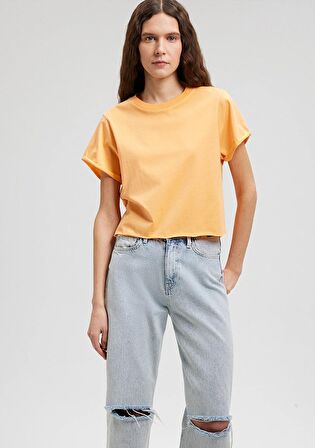 Mavi Sarı Crop Basic Tişört 168220-84617