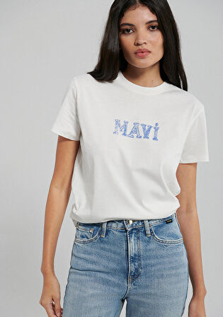 Mavi Logo Baskılı Beyaz Tişört 1612232-70057