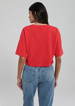 Mavi Logo Baskılı Kırmızı Crop Tişört 1611585-71083