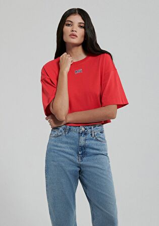 Mavi Logo Baskılı Kırmızı Crop Tişört 1611585-71083
