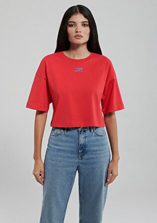 Mavi Logo Baskılı Kırmızı Crop Tişört 1611585-71083