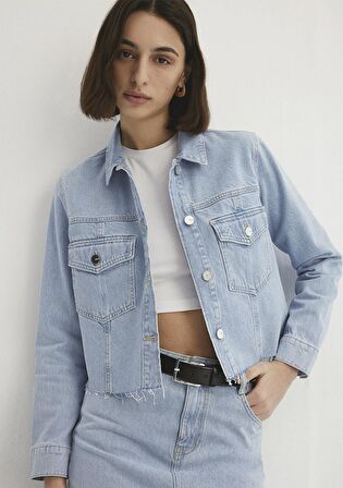 Thalia Mavi Premium Buz Mavi Jean Ceket 1110289-86792