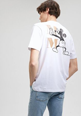 Mavi Mickey Mouse Baskılı Beyaz Tişört 0611979-620