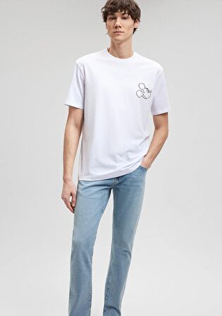 Mavi Mickey Mouse Baskılı Beyaz Tişört 0611979-620