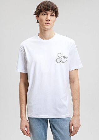 Mavi Mickey Mouse Baskılı Beyaz Tişört 0611979-620