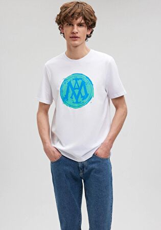 Mavi Mühür Logo Baskılı Beyaz Tişört 0612006-620