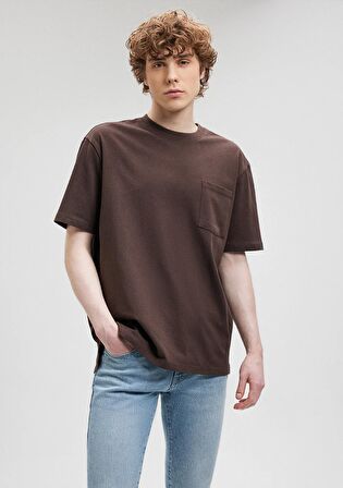 Mavi Bisiklet Yaka Kahverengi Basic Tişört 066248-70251