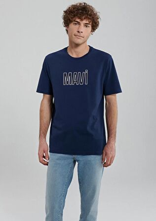 M066842-70758 Mavi Erkek Mavi Logo T-Shirt Derin Lacivert