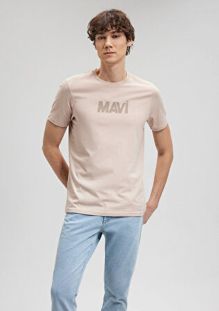 Mavi Logo Baskılı Bej Tişört 066846-70043