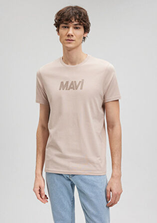 Mavi Logo Baskılı Bej Tişört 066846-70043