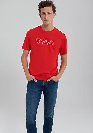 M067115-70471 Mavi Erkek İstanbul Baskılı T-Shirt Kırmızı
