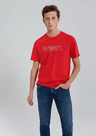 M067115-70471 Mavi Erkek İstanbul Baskılı T-Shirt Kırmızı