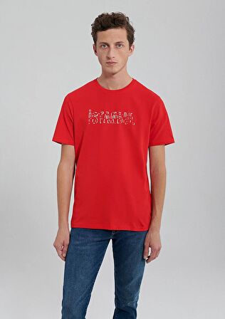 M067115-70471 Mavi Erkek İstanbul Baskılı T-Shirt Kırmızı
