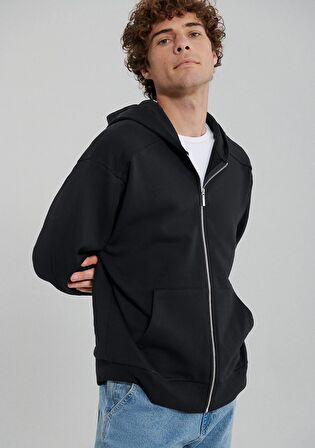 Mavi Kapüşonlu Fermuarlı Siyah Basic Sweatshirt 0S10095-900