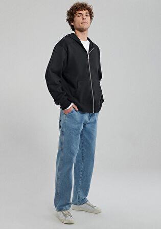 Mavi Kapüşonlu Fermuarlı Siyah Basic Sweatshirt 0S10095-900