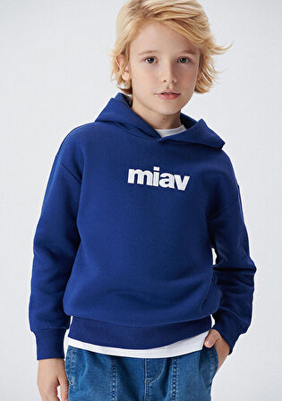 Mavi Miav Baskılı Kapüşonlu Sweatshirt 6S10028-70722