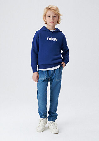 Mavi Miav Baskılı Kapüşonlu Sweatshirt 6S10028-70722